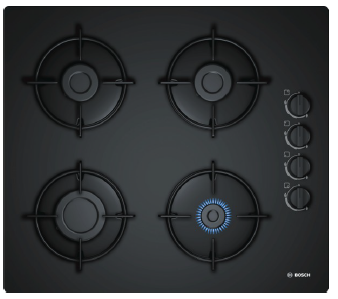 Table de cuisson au gaz - verre Noir - 60 cm