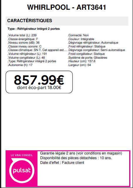 prix ART3641