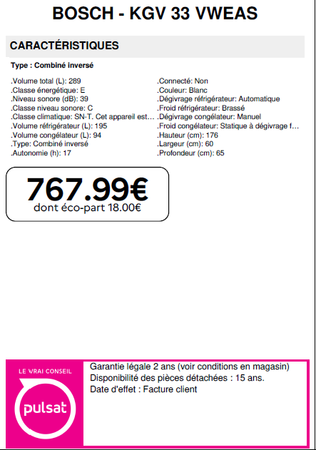 PRIX KGV33VWEAS